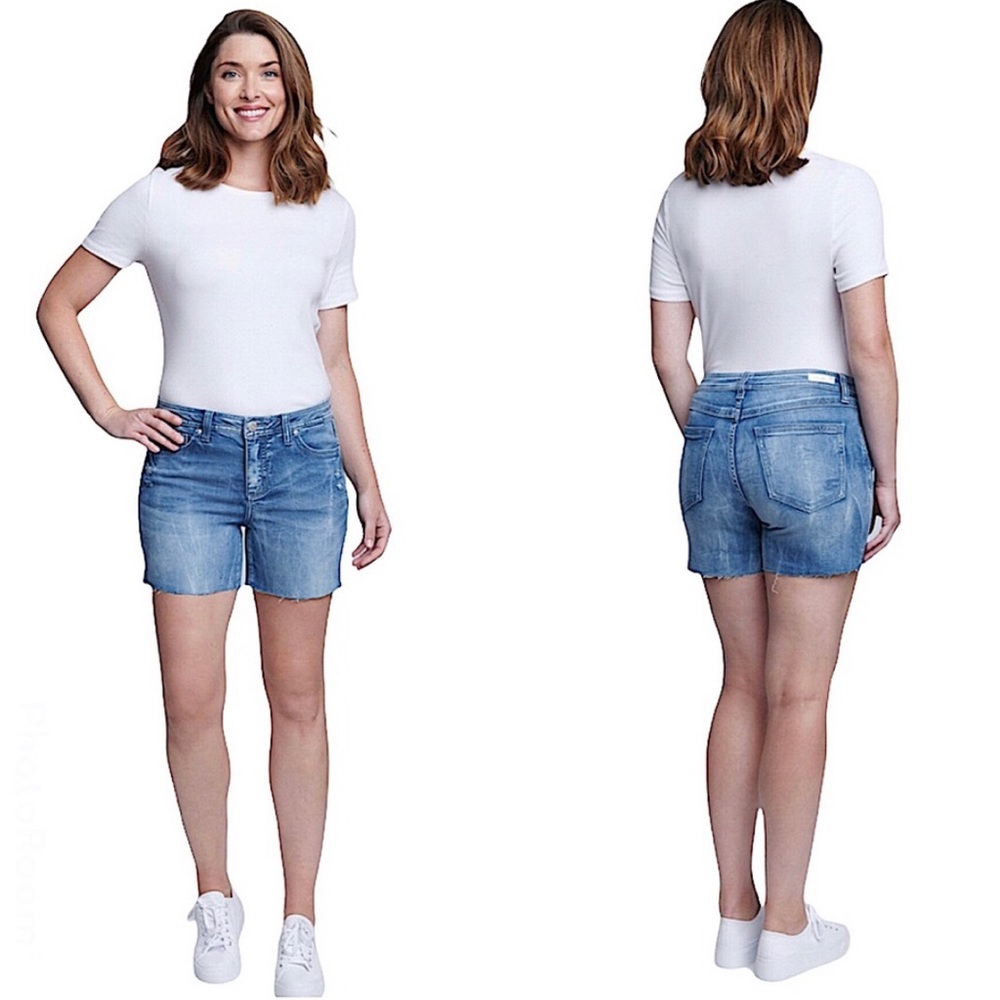 Seven7 Limited Edition Metro Raw Hem Side Slit Blue Jean Shorts Size 12 / 31 NEW